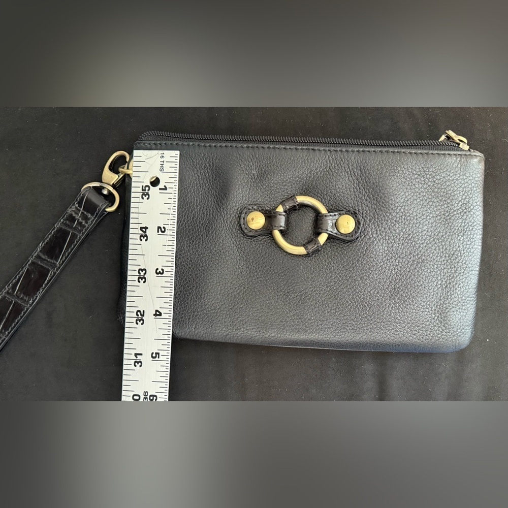 Clarks | Black Leather Clutch Wristlet | Gold Hardware - Picture 5 of 6